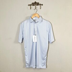 Collars & Co. Medium Relaxed Short Sleeve Dress Collar Polo Shirt Blue Check NWT